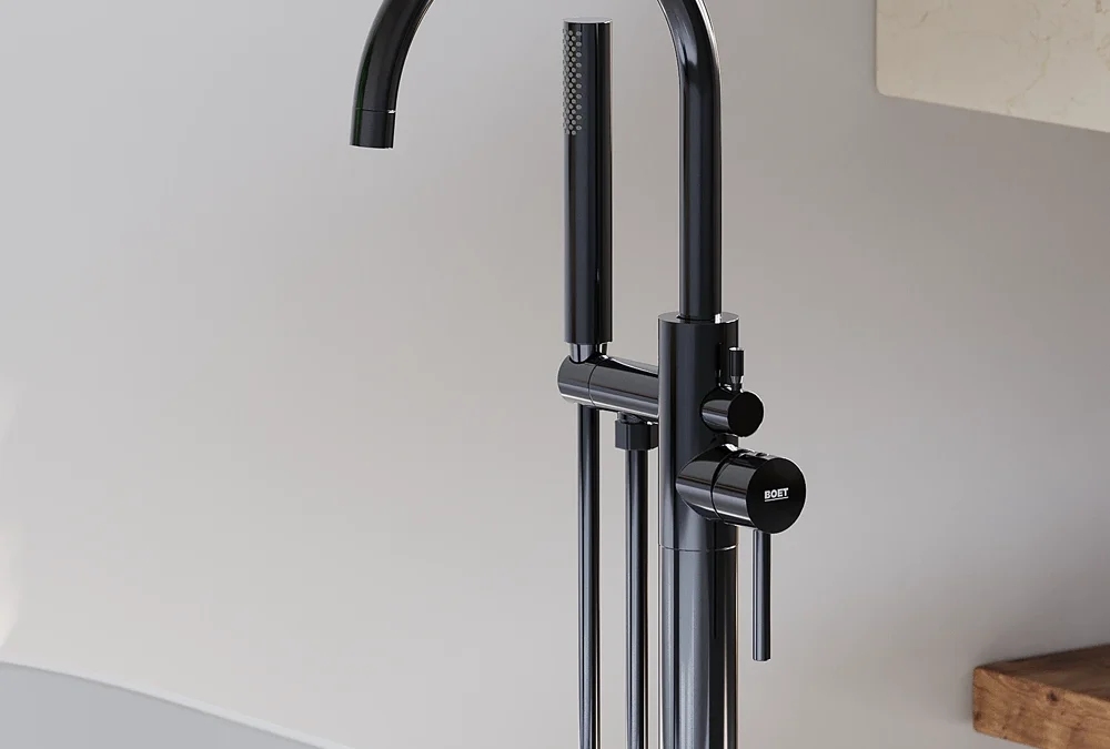 Monomando y ducha para bañera exenta con acabado en Black Chrome PVD