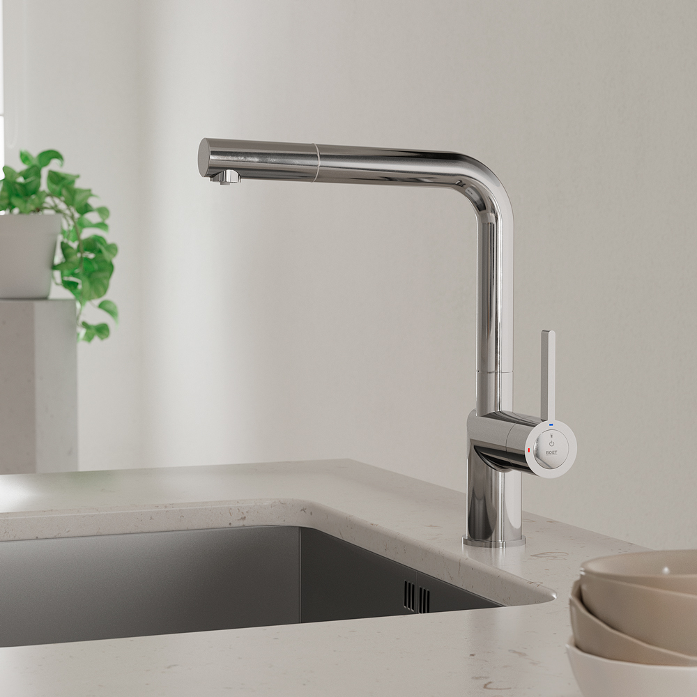 Grifo de cocina monomando con caño extensible, preparada para osmosis