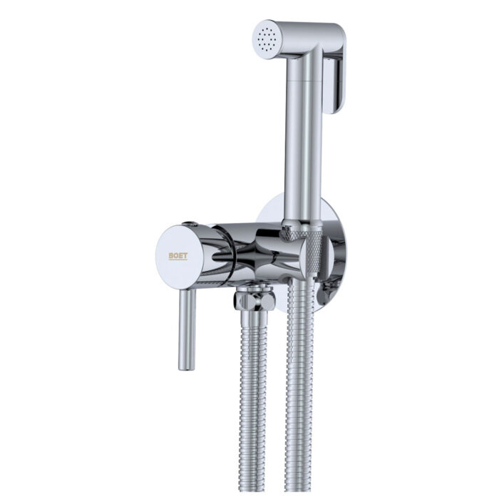 Grifo mezclador para bidé con duchita lateral tubular.