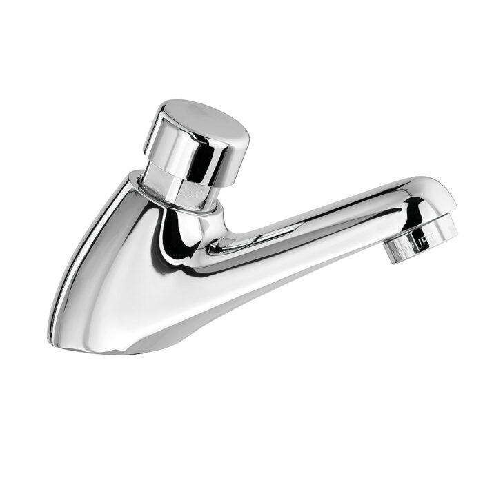 Grifo temporizado lavabo con pulsador de cierre automático 7 segundos. Latón acabado cromo.
