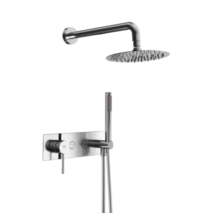 Pack tube monomando ducha empotrada push de 2 vías con accesorios: brazo de pared