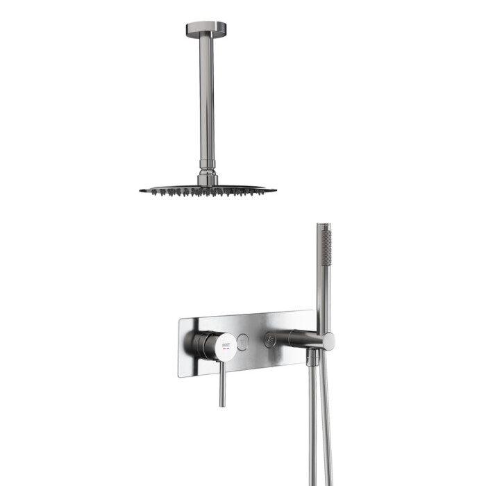 Pack tube monomando ducha empotrada push de 2 vías con accesorios: brazo de techo
