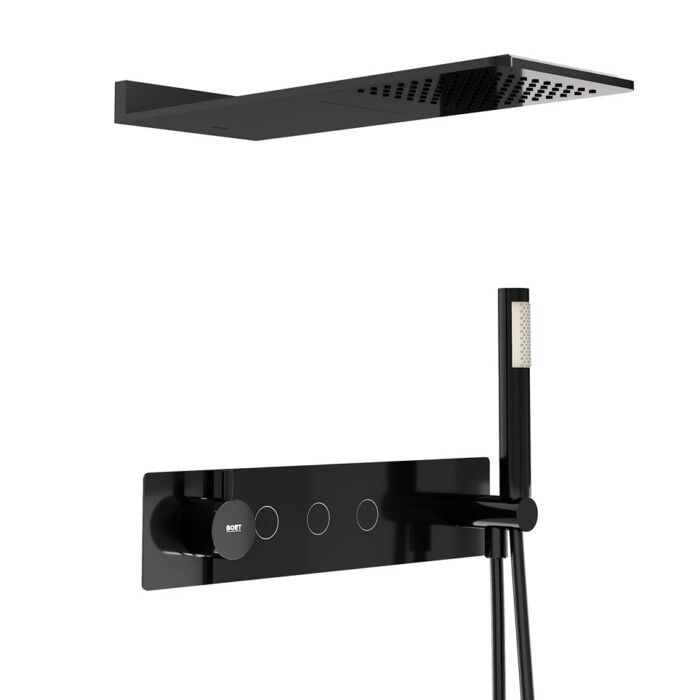 Pack tube monomando ducha empotrada push de 3 vías con accesorios: rociador con cascada slim inox cuadrado