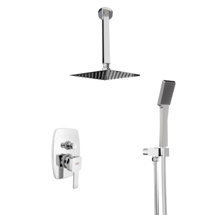 Pack Neos monomando ducha empotrada push de 2 vías con accesorios: brazo de techo