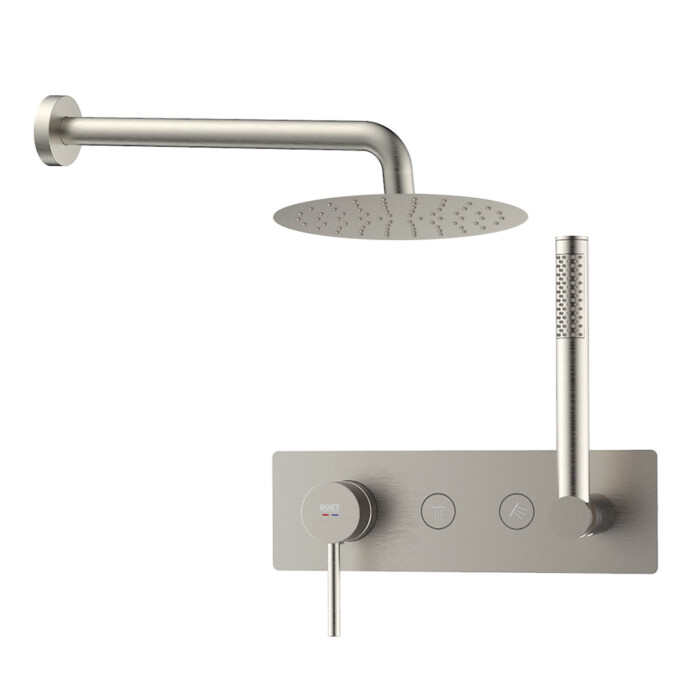Pack tube monomando ducha empotrada push de 2 vías con accesorios: brazo de pared