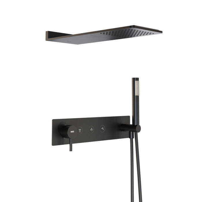 Pack tube monomando ducha empotrada push de 3 vías con accesorios: rociador con cascada slim inox cuadrado