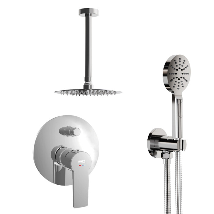 Pack Ares monomando ducha empotrada push de 2 vías con accesorios: brazo de techo
