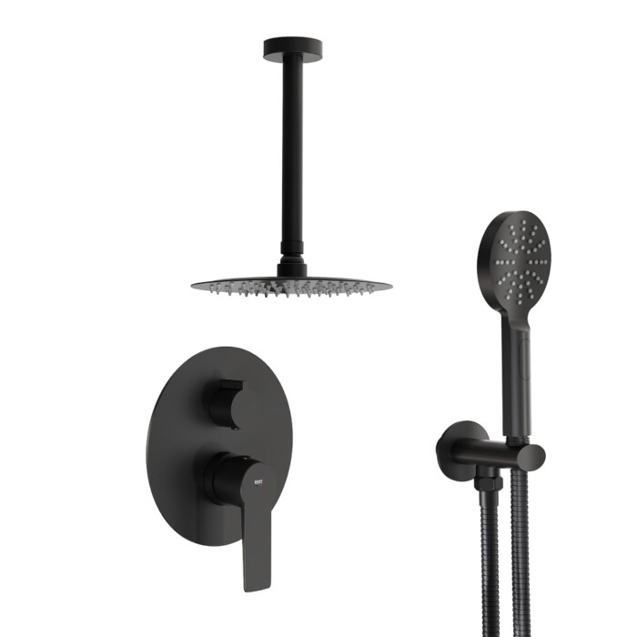 Pack Ares monomando ducha empotrada push de 2 vías con accesorios: brazo de techo