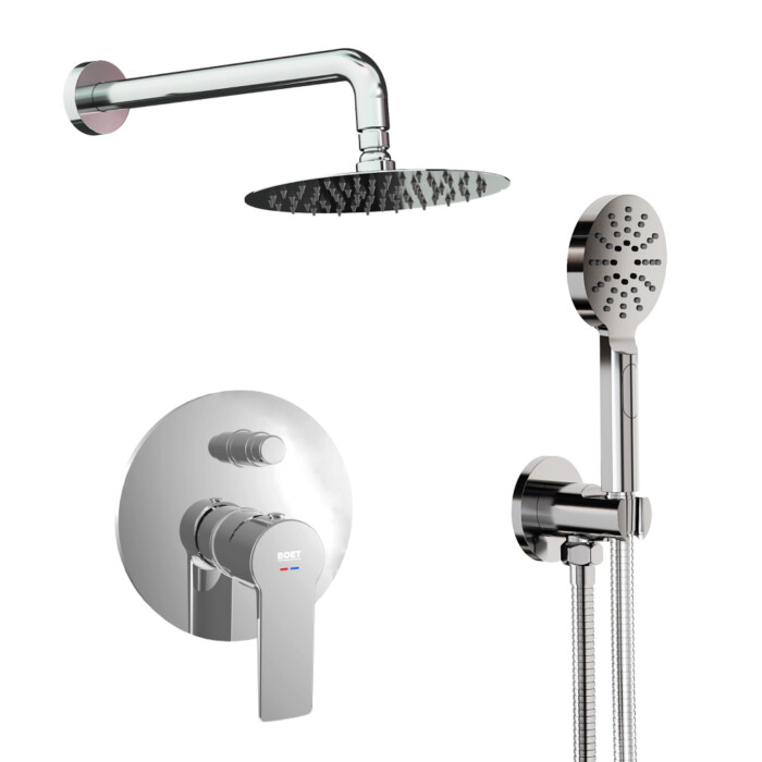 Pack Ares monomando ducha empotrada push de 2 vías con accesorios: brazo de pared