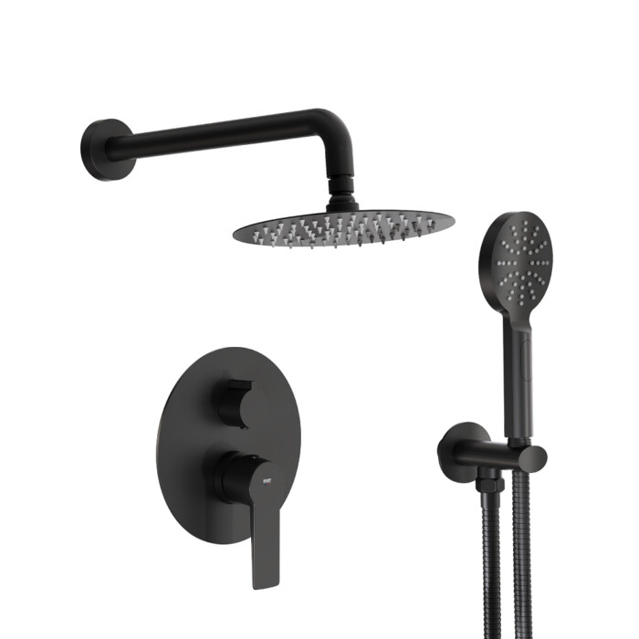 Pack Ares monomando ducha empotrada push de 2 vías con accesorios: brazo de pared