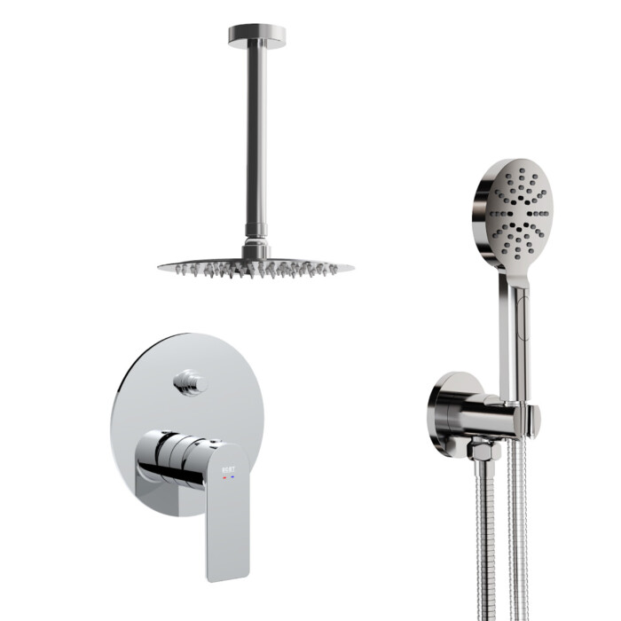 Pack Eros monomando ducha empotrada push de 2 vías con accesorios: brazo de techo