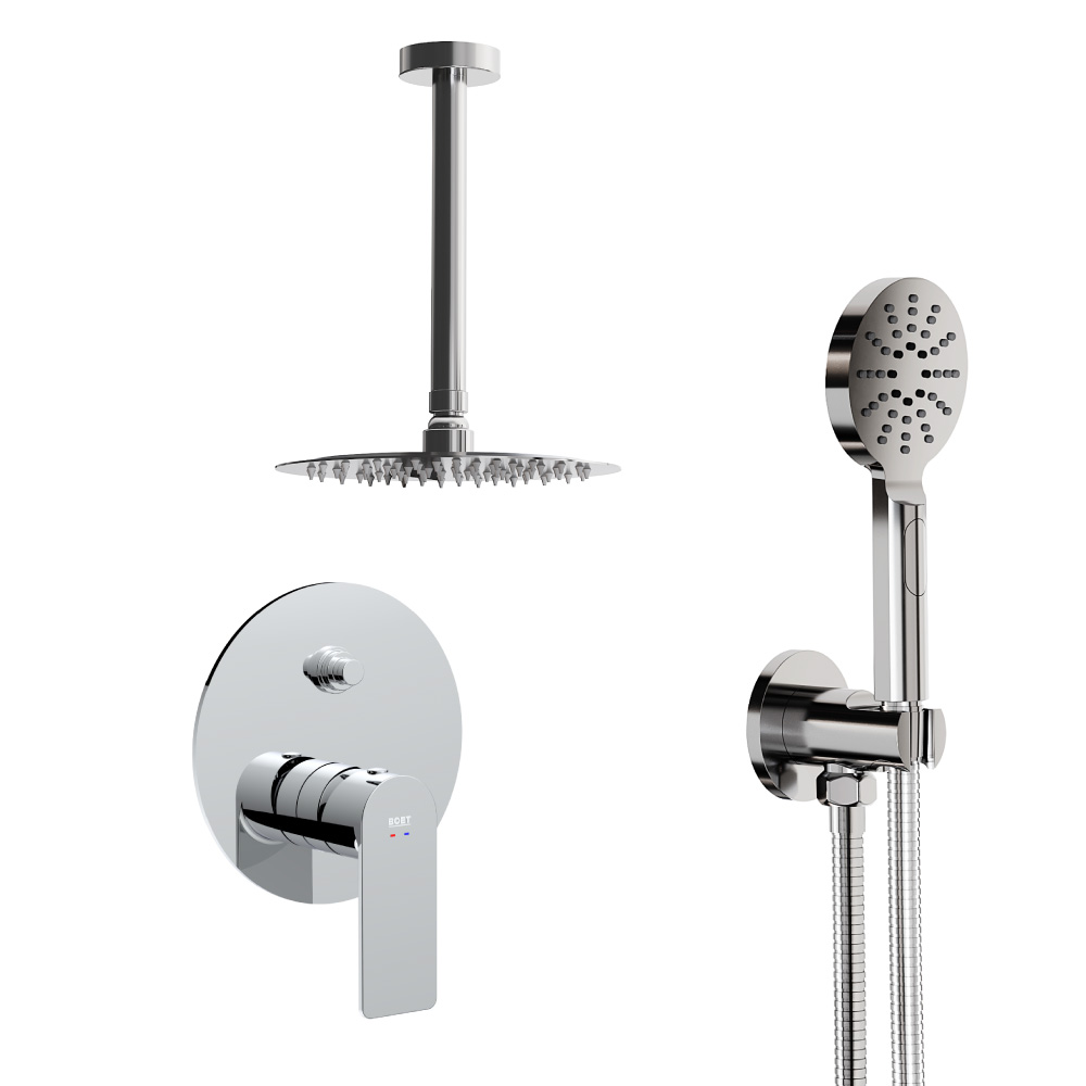 Pack Eros monomando ducha empotrada push de 2 vías con accesorios: brazo de techo