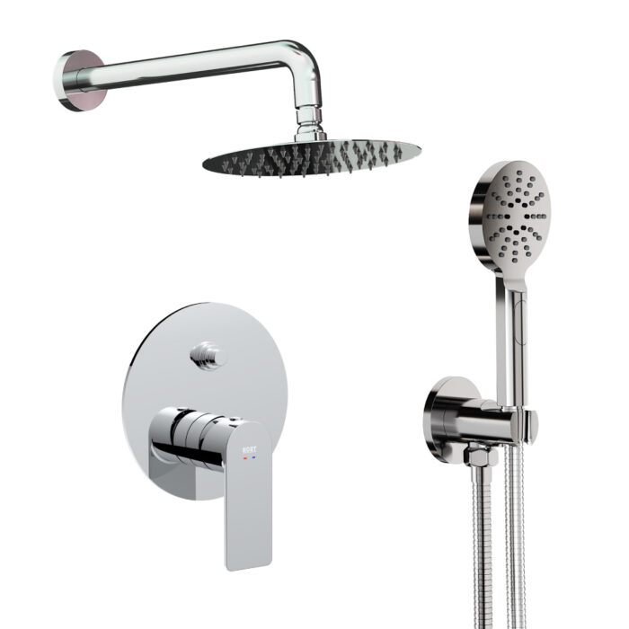 Pack Eros monomando ducha empotrada push de 2 vías con accesorios: brazo de pared