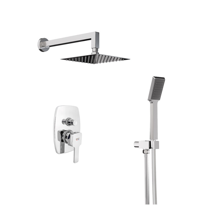 Pack Neos monomando ducha empotrada push de 2 vías con accesorios: brazo de pared