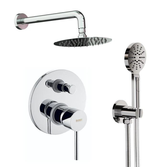 Tube monomando ducha empotrada de 2 vías acabada en cromo con accesorios: brazo de pared