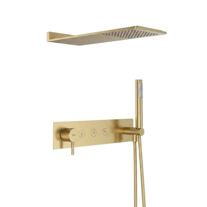 Pack tube monomando ducha empotrada push de 3 vías con accesorios: rociador con cascada slim inox cuadrado