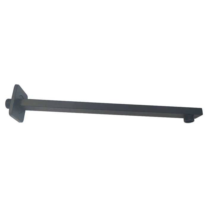 Brazo de ducha cuadrado negro a pared