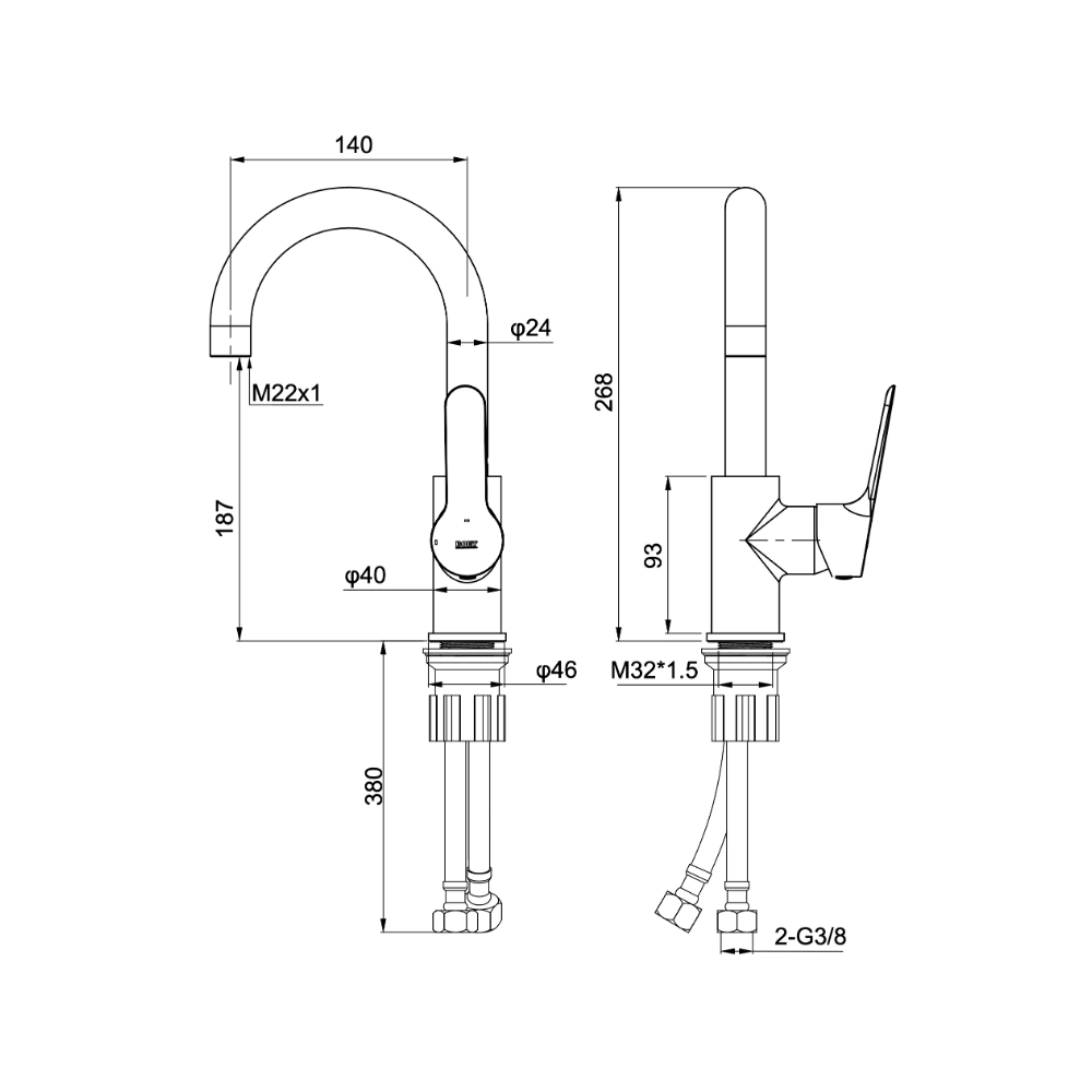 Grifo monomando lavabo Aston Boet | Oro Cepillado PVD