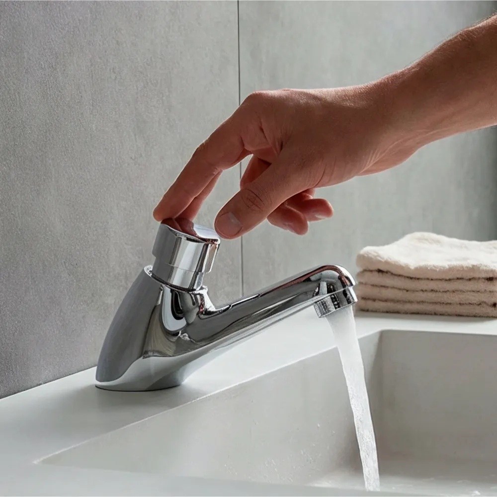 Grifo temporizado lavabo con pulsador de cierre automático 7 segundos. 