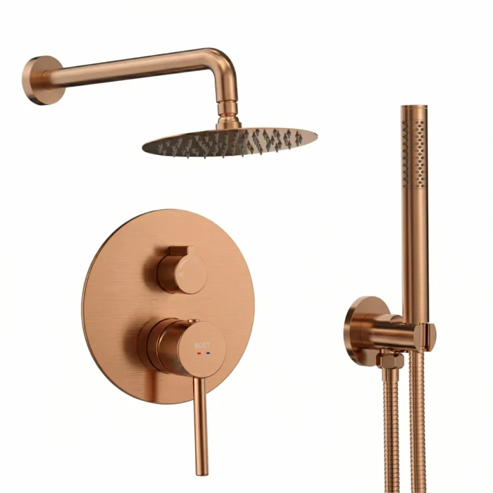 Monomando de ducha empotrada de 2 vías y caudal de 14,3 l/m con brazo de pared, rociador, soporte y toma de agua, flexo y maneral de ducha