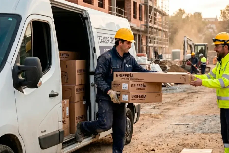 Entrega de cajas de grifería Boet en una obra